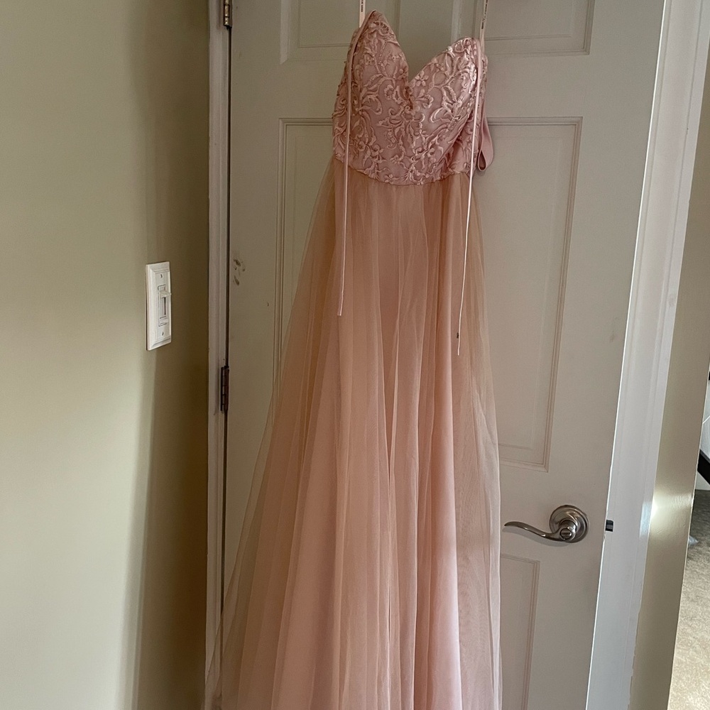 Blush Pink Lace Bustier Tulle Gown